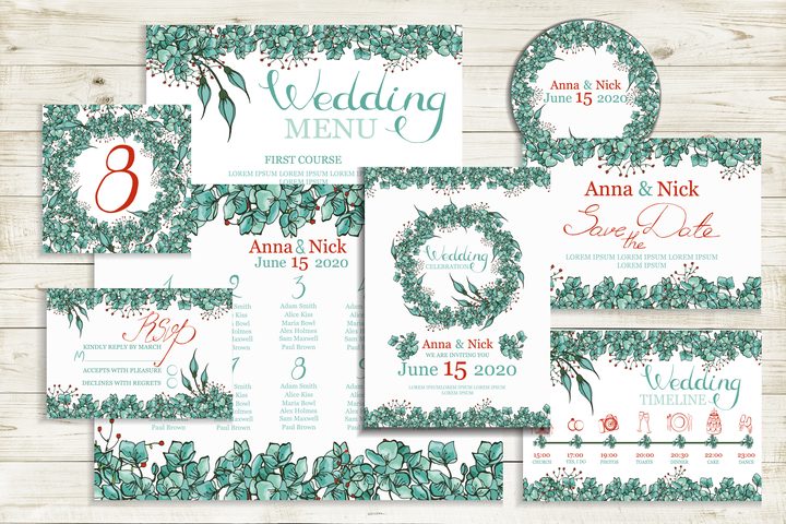 Blue&Gold Wedding Invitation Templates.