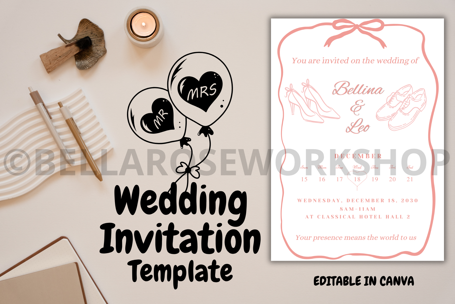 Coquette Wedding Invitation Template Graphic by bellaROSEworkshop · Creative Fabrica