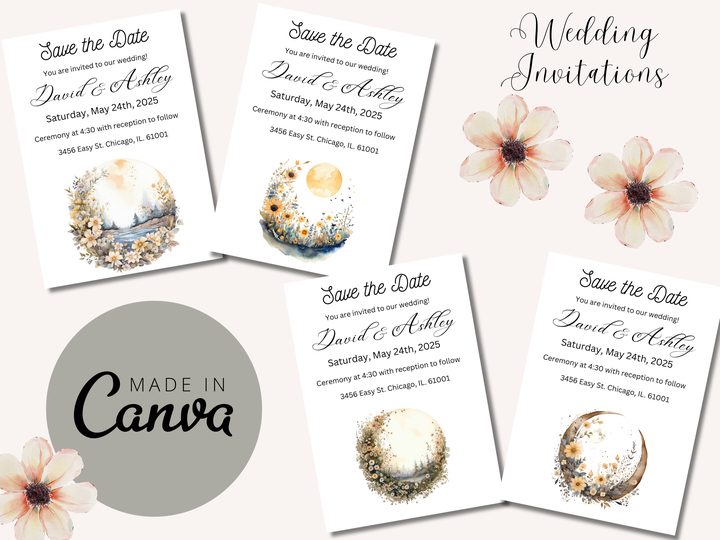 Editable Wedding Invitations-Boho Moon
