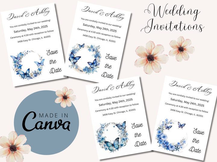 Editable Wedding Invitations-Butterflies