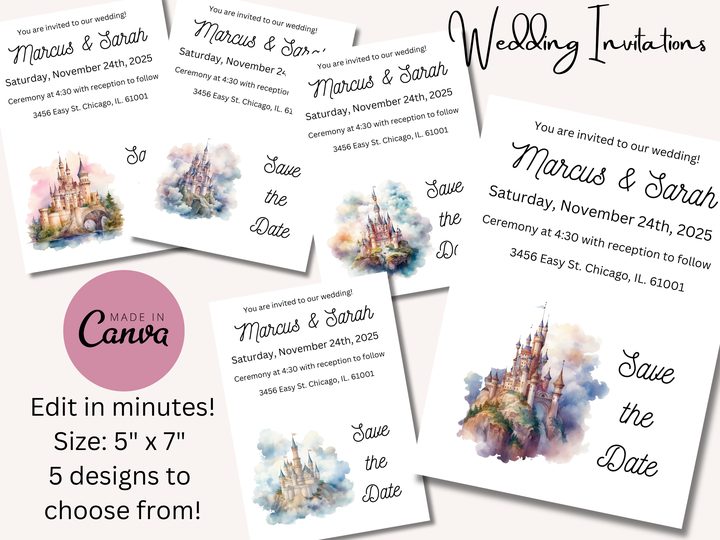 Editable Wedding Invitations- Castles