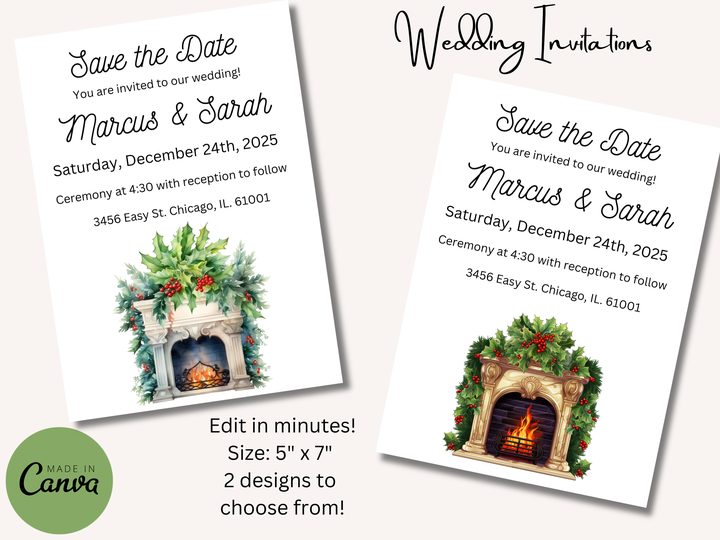 Editable Wedding Invitations-Fireplace