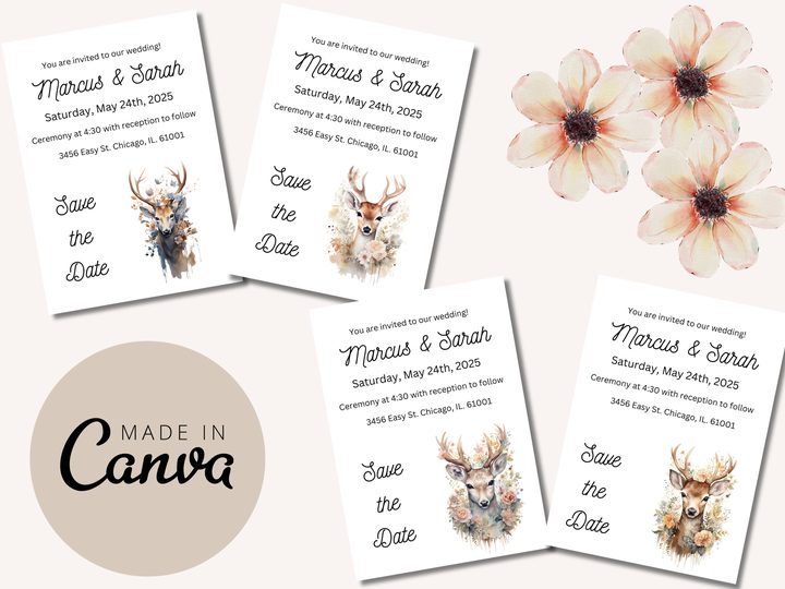 Editable Wedding Invitations-Floral Deer