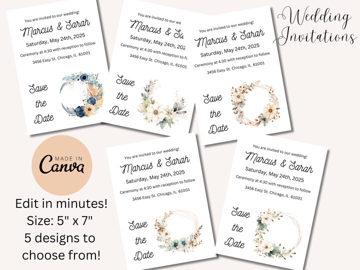 Editable Wedding Invitations- Floral