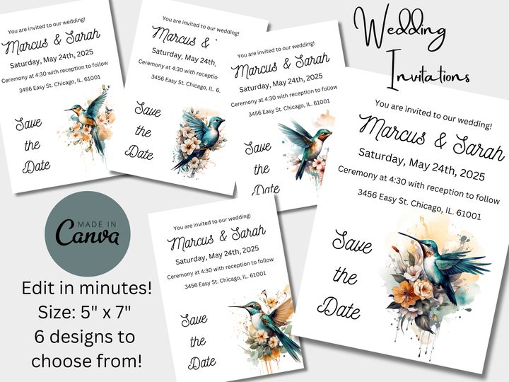 Editable Wedding Invitations-Hummingbird