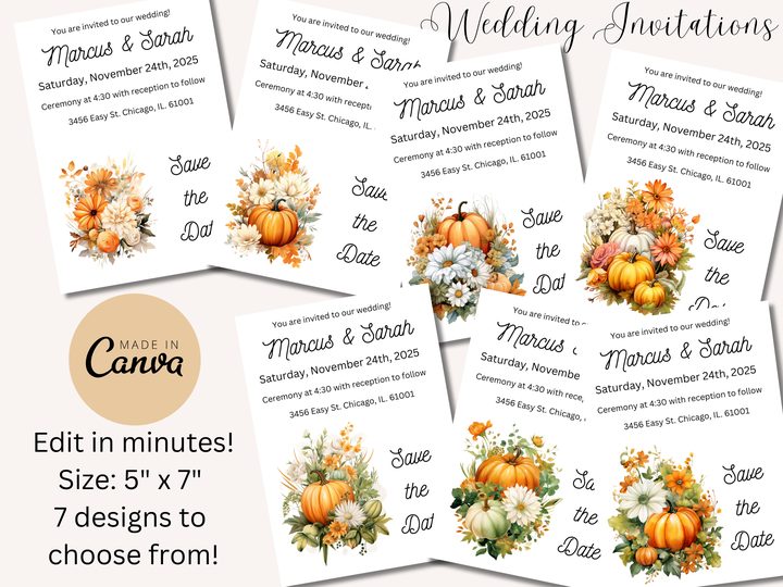 Editable Wedding Invitations- Pumpkins