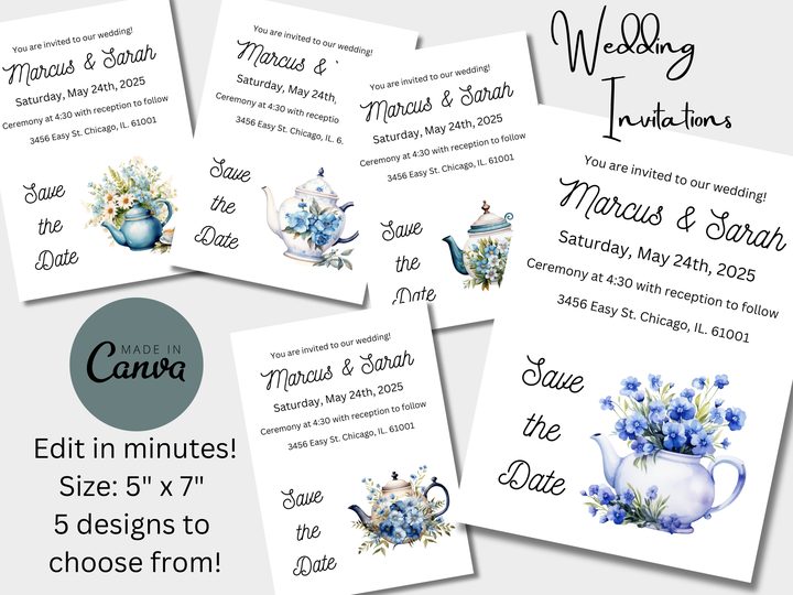 Editable Wedding Invitations- Teapots
