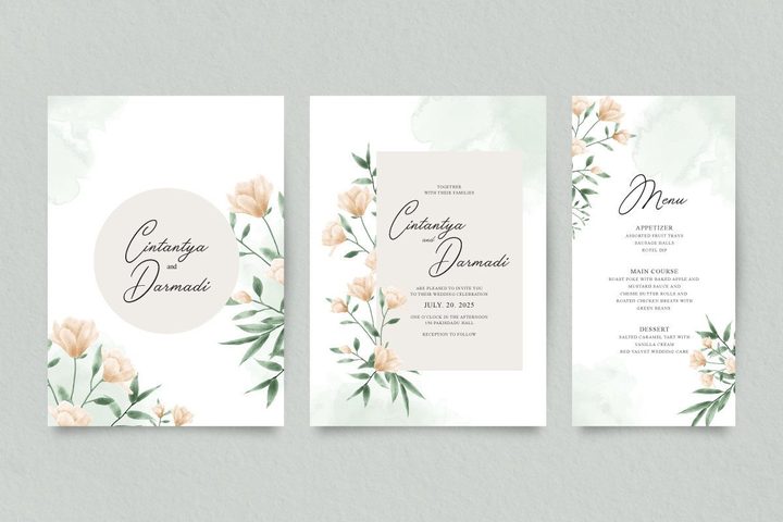 Elegant Wedding Invitations Template Set