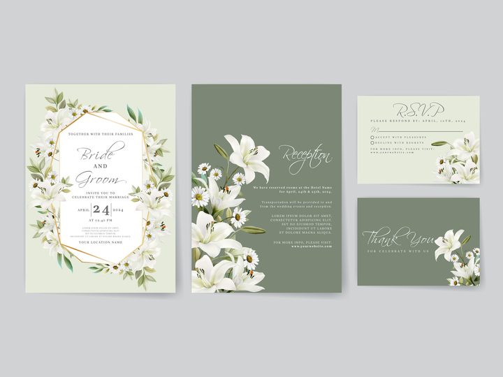 Elegant Wedding Invitations White Lily