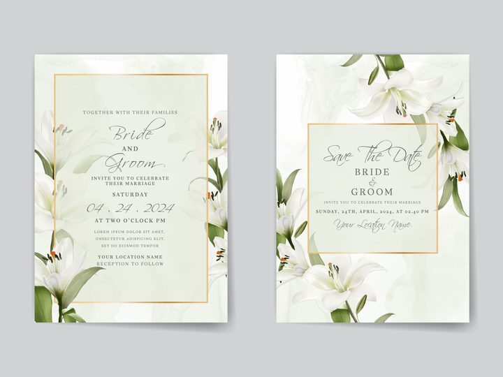 Elegant Wedding Invitations White Lily