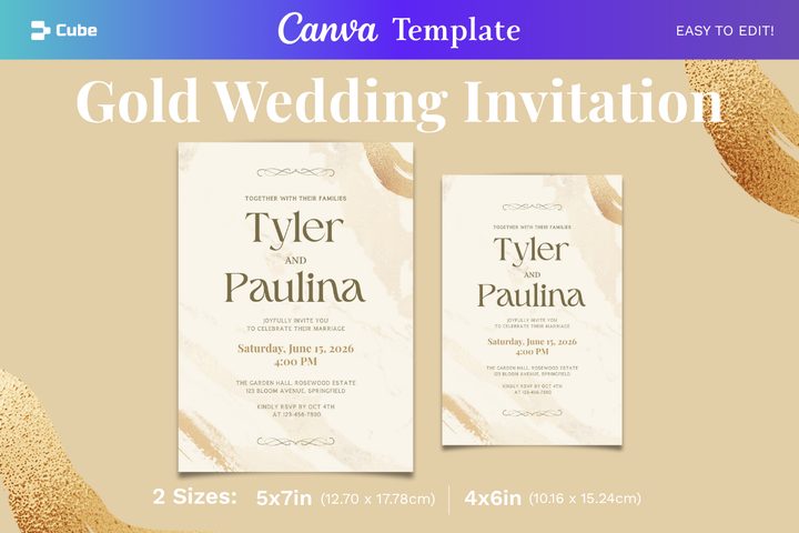 Gold Wedding Invitation Canva Template