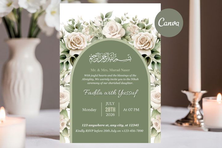 Muslim Wedding Invitation Canva Template