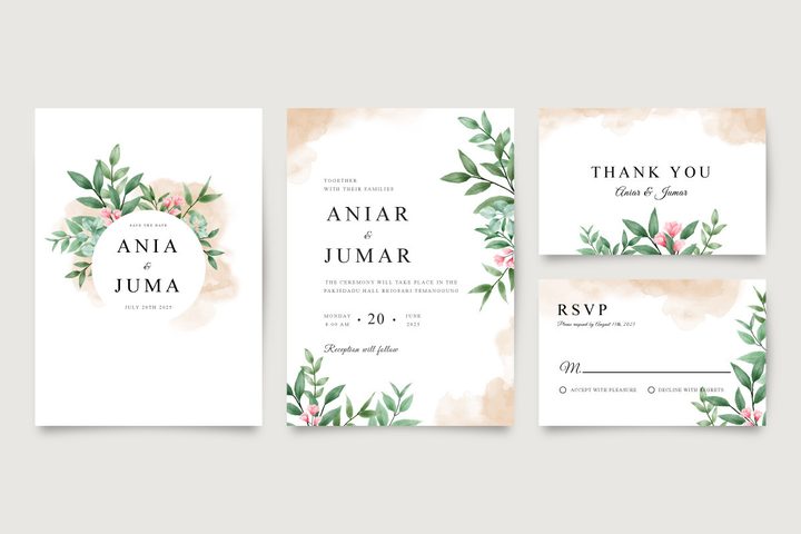 Set of Wedding Invitation Cards Theme
